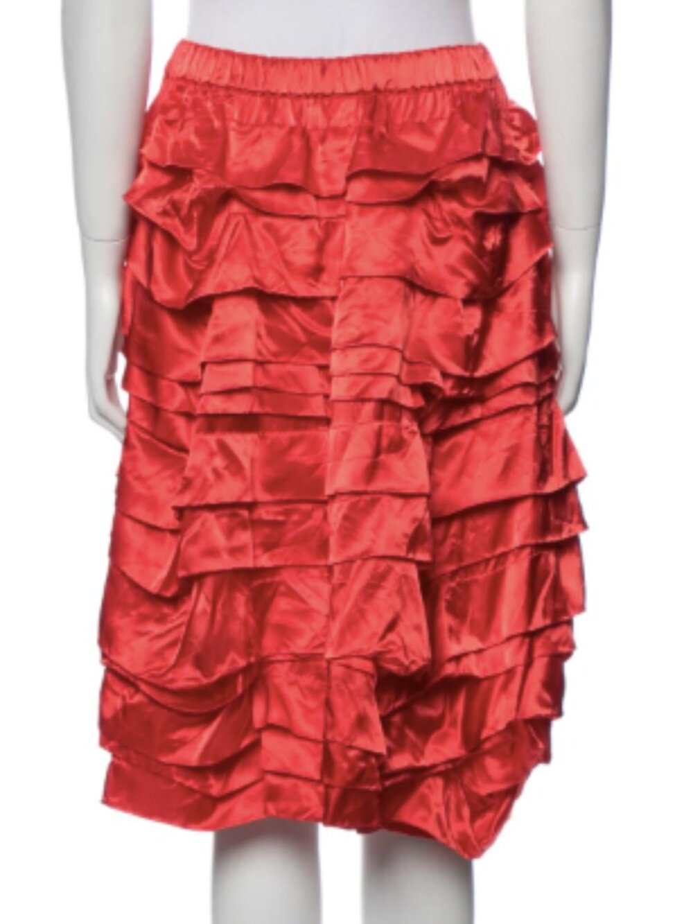 Comme des Garçons vibrant red satin tiered ruffle midi skirt